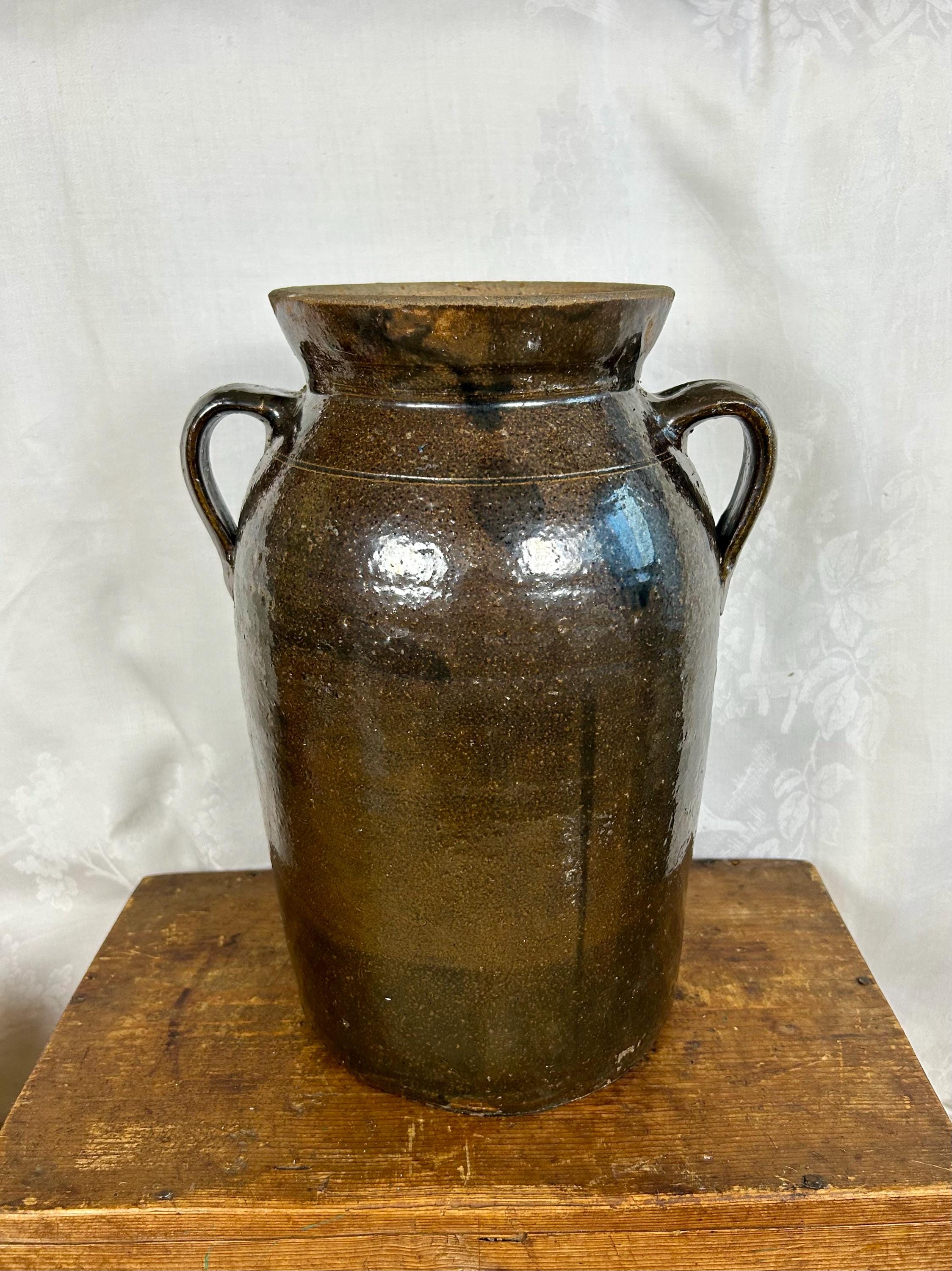 Gorgeous Primitive Antique 1800's Brown Drip Albany Slip Gaze