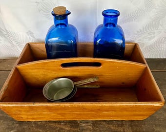 Vintage Primitive Cutlery Tray Knife Box, Vintage Rustic Wooden Caddy