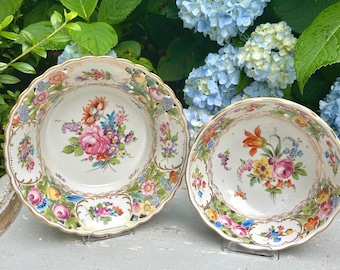 Antique Dresden Porcelain Bowls: Carl Thieme Reticulated Floral Pair