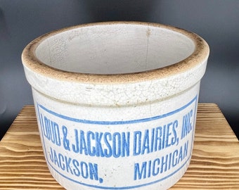 Vintage Loud and Jackson Dairy Advertising Stoneware Crock