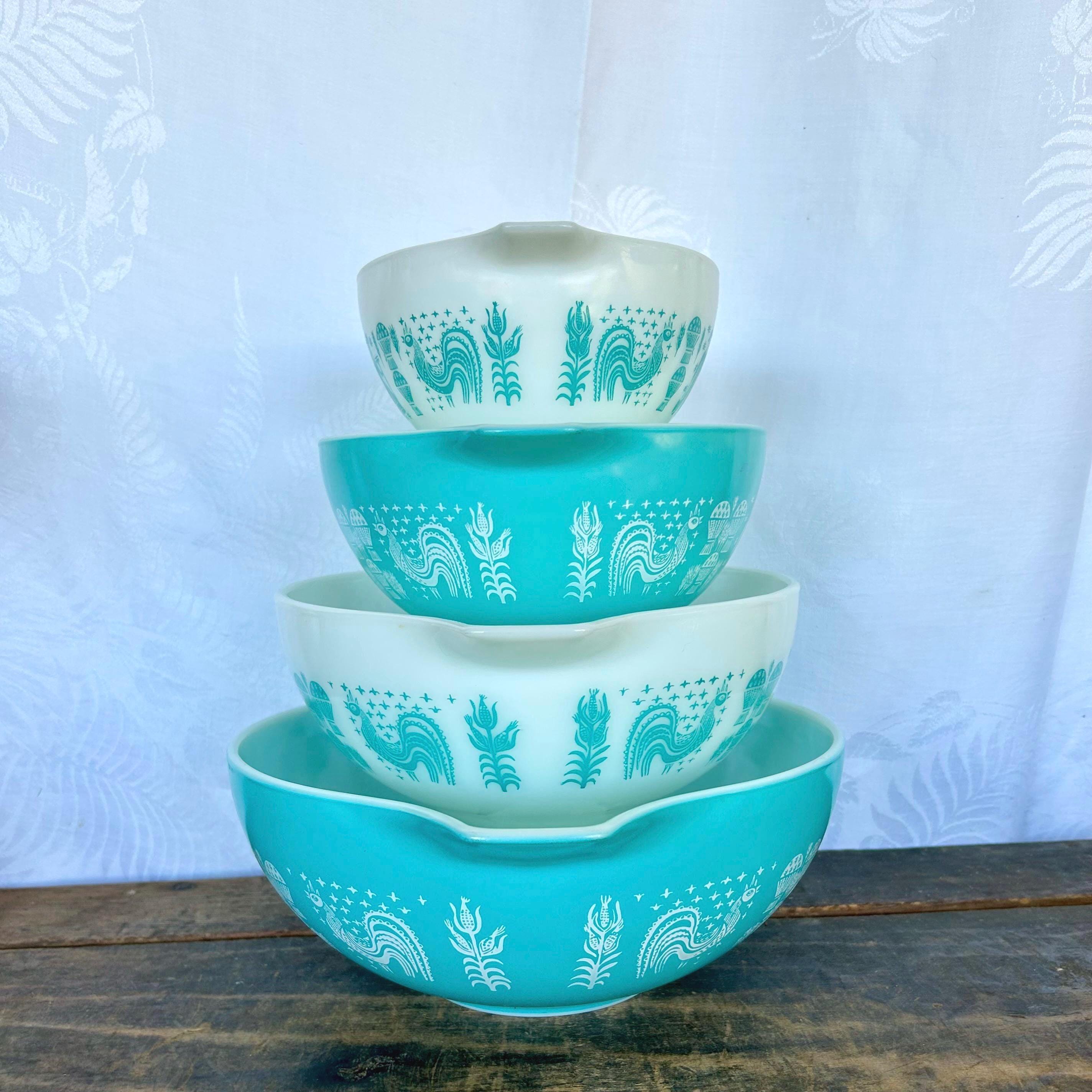 Set of 4 Blue Turquoise and White Pyrex Amish Butterprint Cinderella ...