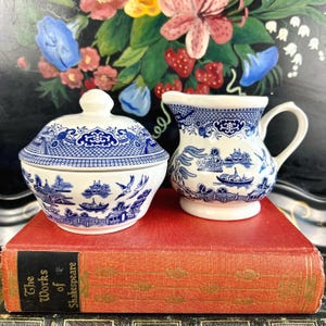 Vintage Churchill Blue Willow Transferware Cream and Covered Sugar Bowl