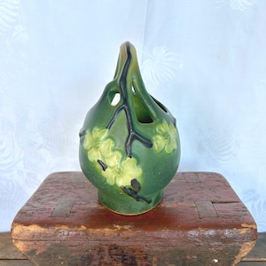 1920’s Vintage Roseville Pottery Smooth Dogwood 8 inch Ceramic Basket- Rare Form