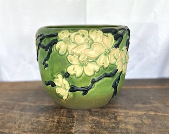 Large Vintage Roseville Pottery Smooth Dogwood Jardiniere Cachepot Flowerpot Planter 590-8