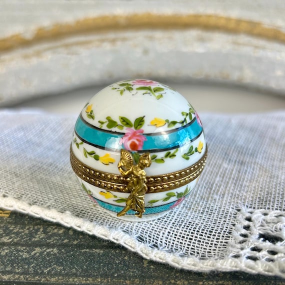 【LIMOGES】小物入れ Rare Spherical Peint Main Limoges Hand Painted Serves Floral