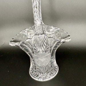 Duncan Miller Clear Pressed Crystal Flower Bridal Basket with Etched Flower Design