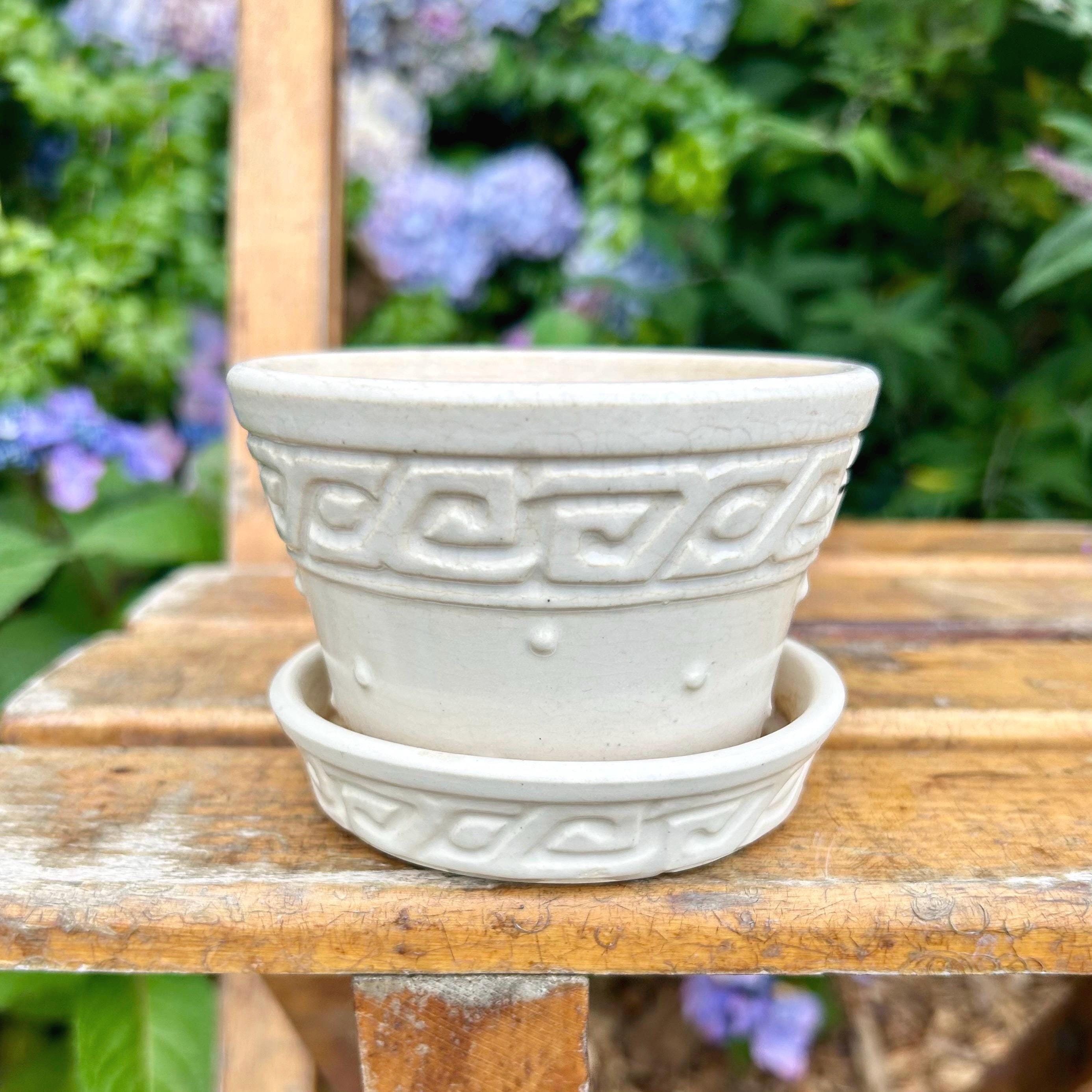 Vintage Mccoy Greek Key Hobnail Planter With Attached Saucer - Etsy