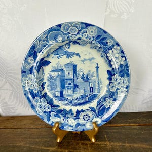 Rare Don Pottery c1820 English Blue Transferware Dinner Plate “View from Palma”