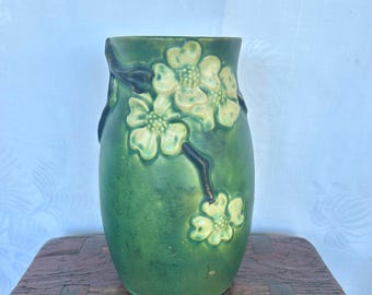 Vintage Roseville Pottery Smooth Dogwood 8 inch Hourglass Shaped Vase c 1920