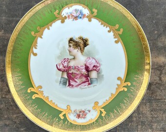 Antique Continental Gold Gilt Porcelain Portrait Cabinet Plate