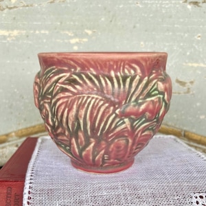 Vintage Weller Pottery Marvo Cabinet Vase in Unusual Pink Red and Green Glaze c1920