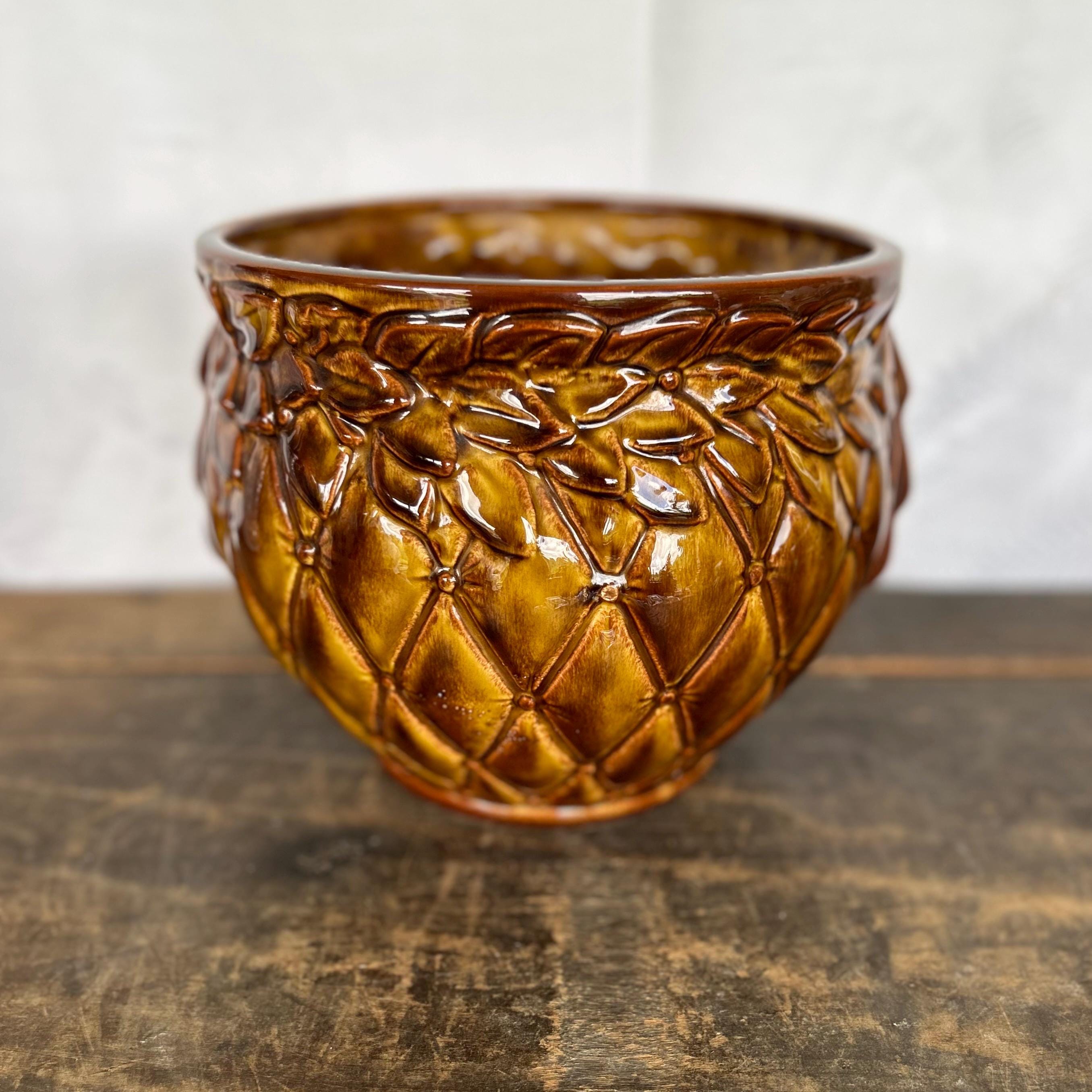 Vintage Mccoy Pottery Diamond Quilted Jardiniere, Tortoise Shell