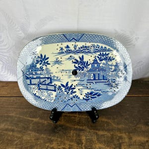 Hard to Find Antique 19th century Blue Willow Meat or Fish Strainer/Drainer
