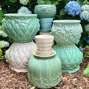 Vintage McCoy Pottery Quilted Diamond Point Jardiniere Planter Seafoam Aqua