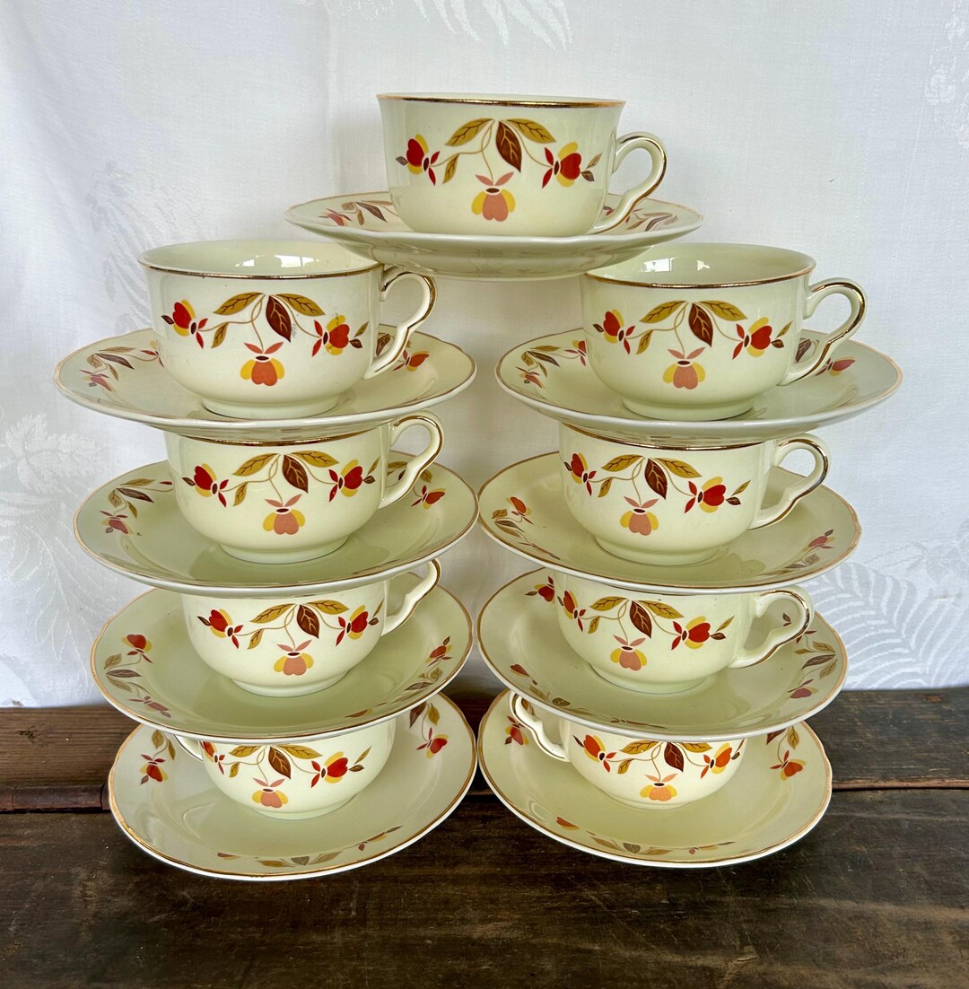 Halls Tea Set Halls Superior Jewel Tea Autumn Leaf Ruffled D Flat Cup and Saucer Set ...