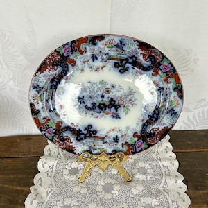Beautiful Antique Flow Blue Imari Serving Platter by Ridgway in the “Corey Hill” Pattern