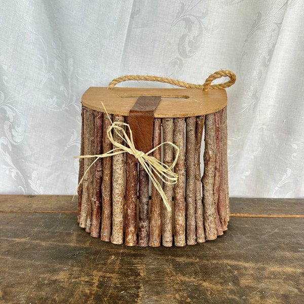 Vintage Fishing Basket Twig Tissue Box Holder