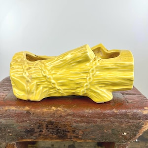 Vintage McCoy Pottery Ceramic Log Planter in Yellow
