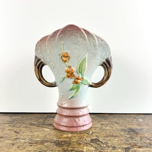 Vintage Mid Century Roseville Pottery Bittersweet Vase in Pink and Gray