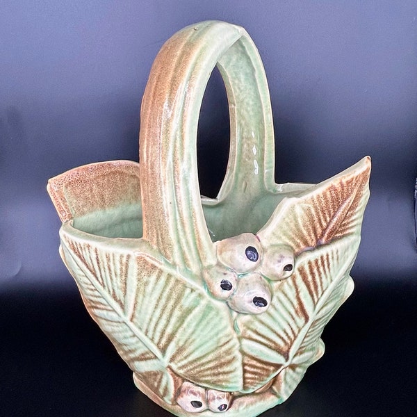 McCoy 1940’s Rare Green Basket Planter Vase