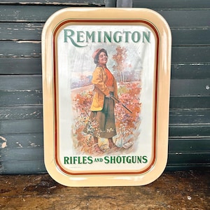 Vintage Remington Rifle and Shotgun Advertisement Metal Tray