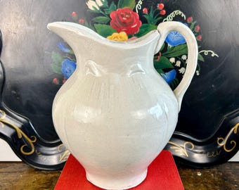 Rare 19th Century White Salt Glazed Pitcher with Bow Detail