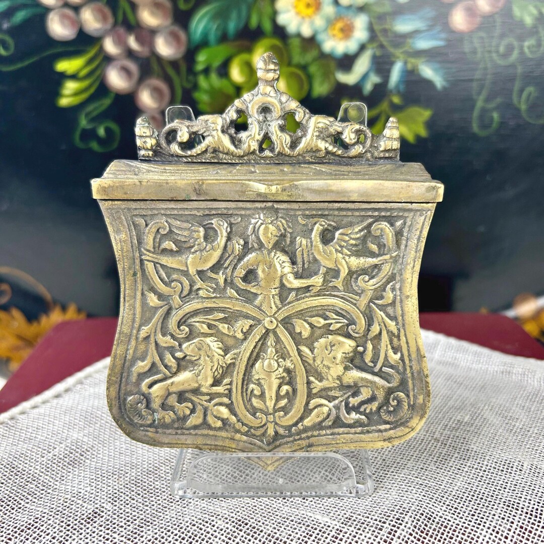 Gun Powder Box Antique Military Ottoman Greek Brass Gunpowder Cartridge Box With ...