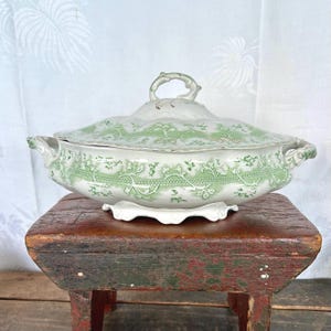 Rare “The Mikado” by Johnson Brothers Covered Vegetable Dish or Soup Tureen in Pastel Green