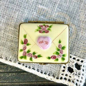 Vintage French Porcelain Limoges For You Valentines Envelope Trinket Box Hand Painted by Rochard