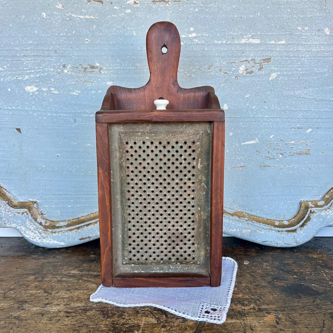 Antique Wooden Hanging Cheese Grater With Punched Tin Grate and Milk ...