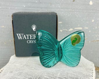 Vintage Waterford Crystal Teal Blue Butterfly with Original Box