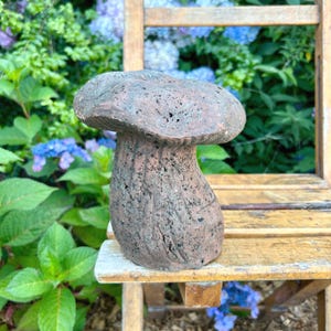 Vintage Terra Cotta Ceramic Mushroom Garden Folk Art Statue