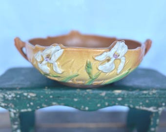 Vintage Roseville Pottery White Iris Pink Console Bowl 361-8
