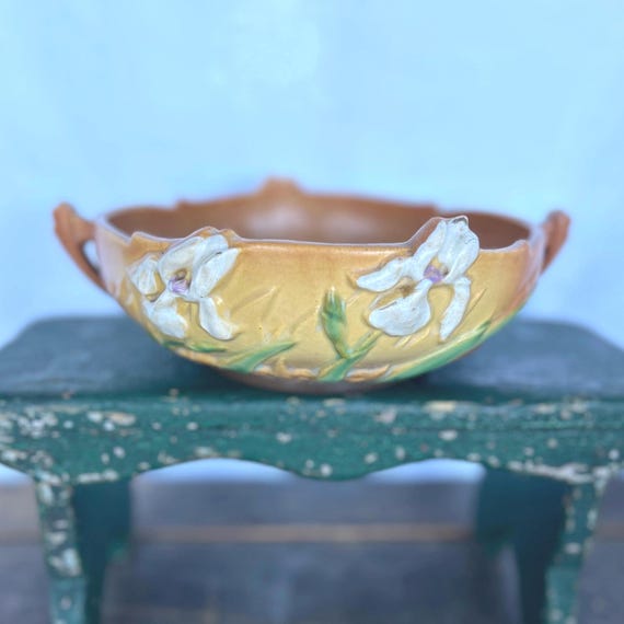 Vintage Roseville Pottery White Iris Pink Console Bowl 361-8 - Etsy