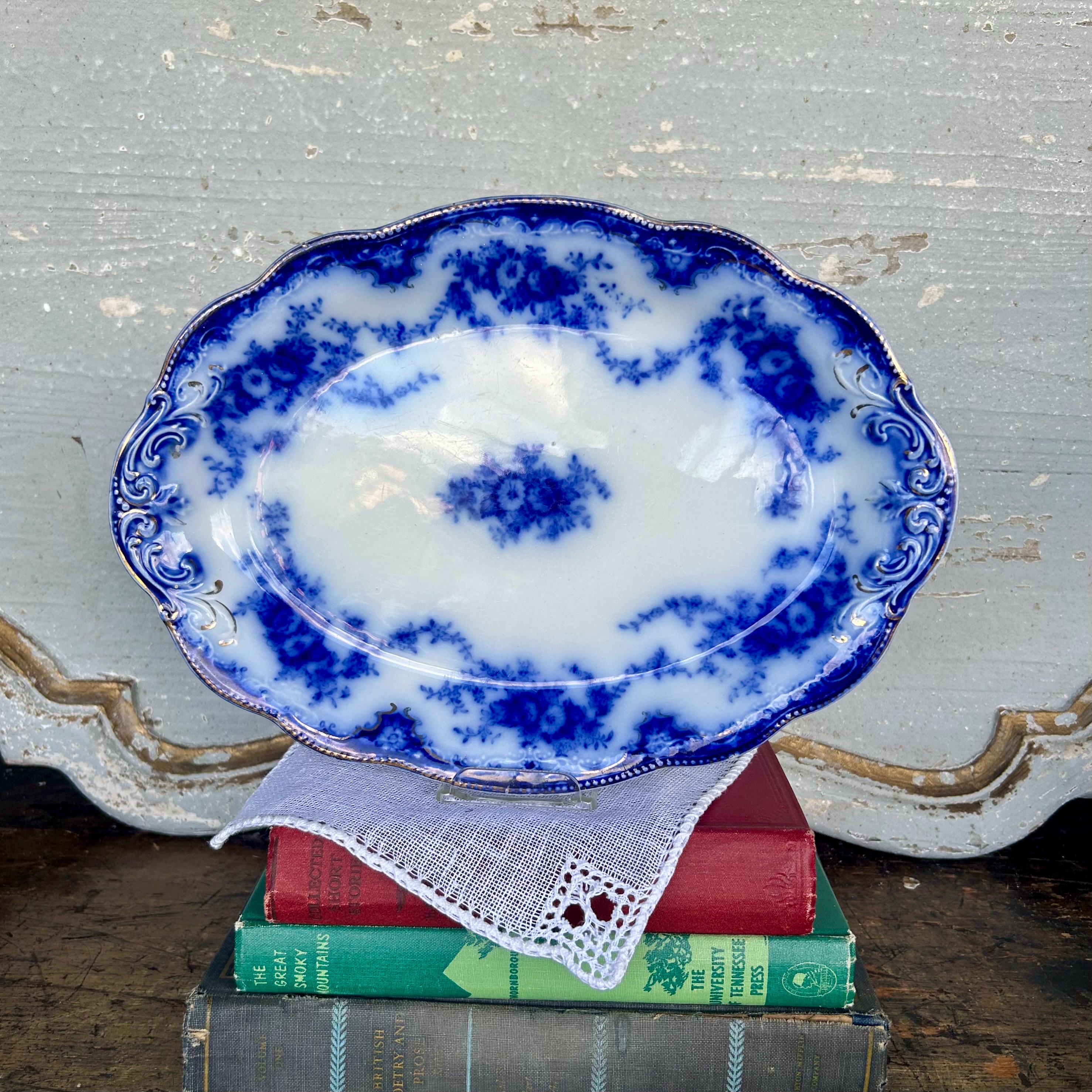 Antique English Grindley Flow Blue Transferware Florida 12 Inch
