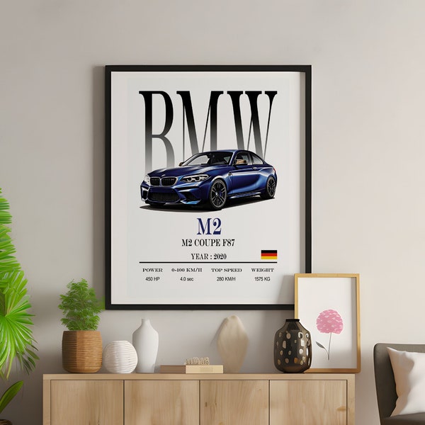 BMW M2 F87 Poster, Wall Poster, Digital Download, Car Poster, Automotive Art Decor, Supercar Wall Art, Boys Room Decor, Car Enthusiast Gift.