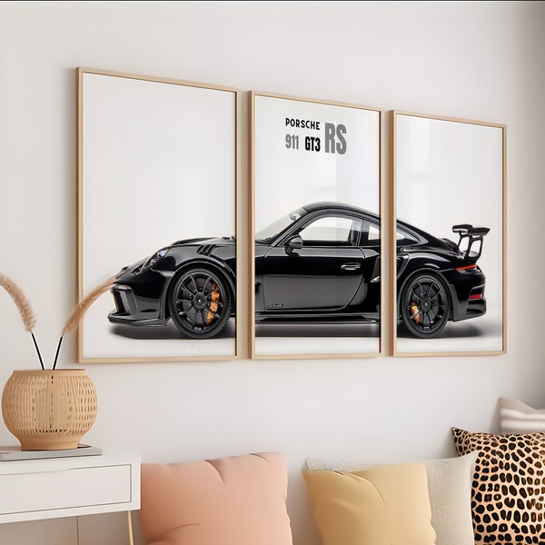 Schwarzer Porsche 911 Got3 RS Poster, Supercar Wandposter, Jungenzimmer Dekor, Digital Art Print, Auto Poster Sammlung, Geschenk für Auto Enthusiasten