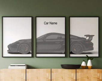 Customizable Car Posters Set of 3, Personalized Automotive Wall Art, Custom Sizes Available, Man Cave Decor, Personalized Gift, Car Posters