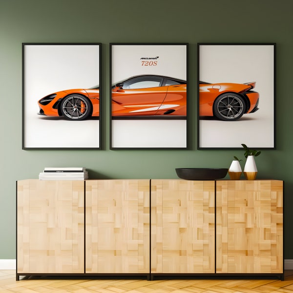 McLaren 720S Set Of 3 Car Prints, Wall Decor, Car Poster, Luxury Poster, Wall Poster, 3 Piece Supercar Wall Art, Home Decor, Car Enthusiast.