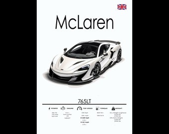 McLaren 765LT Printable Wall Poster, Car Enthusiast Gift, Car Poster, Digital Products, Download, Vehicles