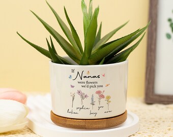 Mini-Blumentopf für den Außenbereich, Muttertagsgeschenk für Mama, personalisierte Geburtsmonatsblume, Omas Garten-Pflanztopf, Oma-Geschenk mit Namen des Enkels