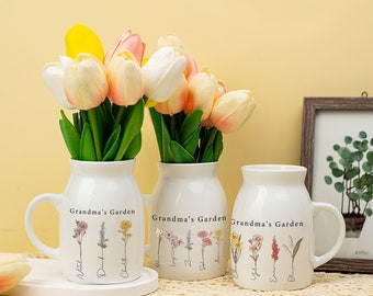 Personalized Grandma's Garden Flower Vase,Birthflower Vase,Custom Grandkid Name Flower Vase,Mothers Day Gifts for Grandma Mom Nana,Birthday