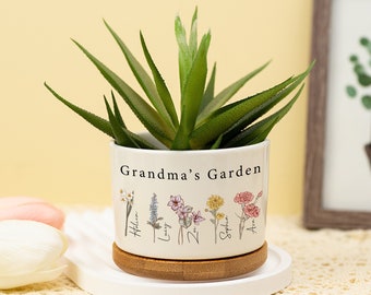 Mothers Day Gift for Mom,Personalized Birth Month Flower Plant Pot,Mini Grandma's Garden Plant Pot,Grandma Gift From Grandkids,Family Gift