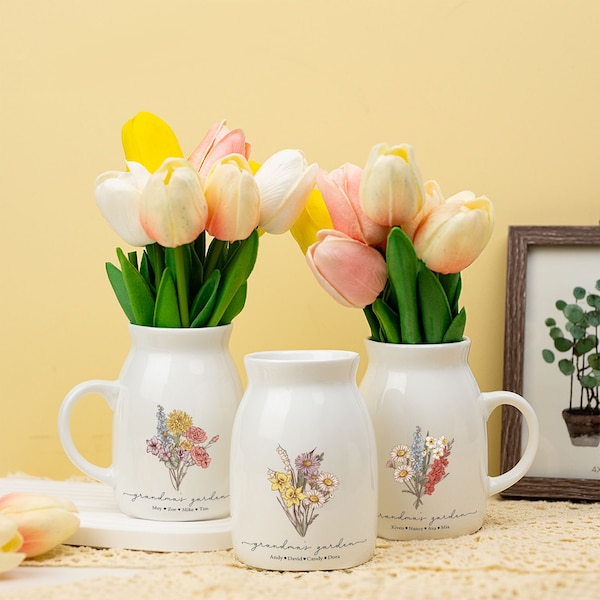 Personalized Flower Vase,Grandma's Garden Vase,Custom Grandkid Name Flower Vase,Mothers Day Gifts,Grandma Gift for Her,Gifts from Daughter