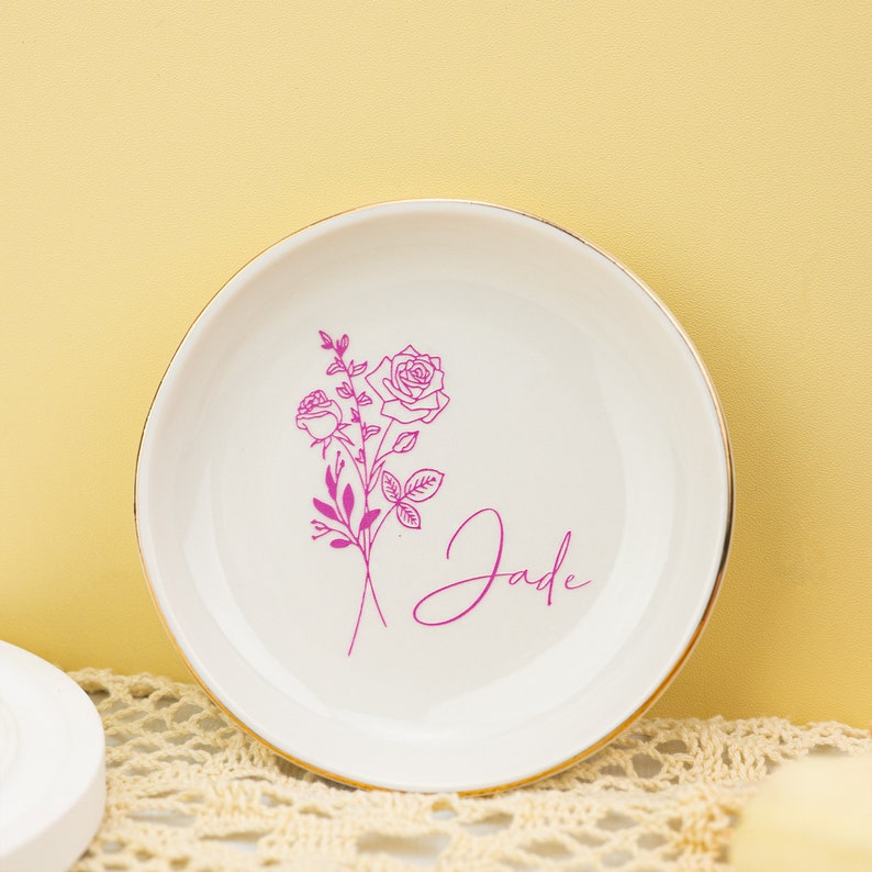 Perfect Christmas Gift for Her,birth Flower Trinket Dish,custom Name