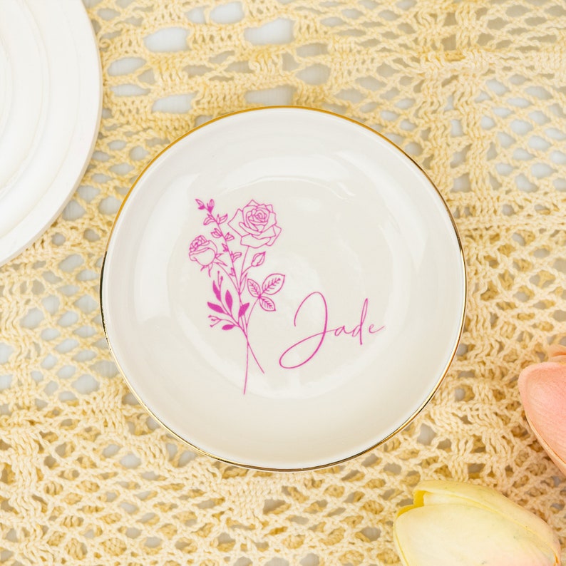 Perfect Christmas Gift for Her,birth Flower Trinket Dish,custom Name