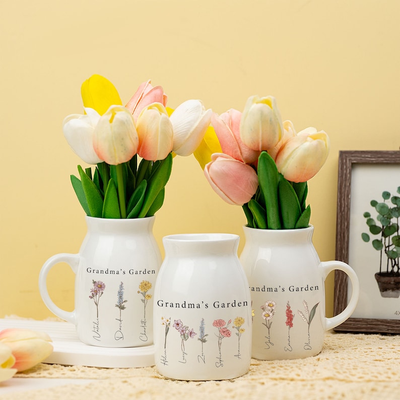 Personalized Grandma's Garden Flower Vase,Birthflower Vase,Custom Grandkid Name Flower Vase,Mothers Day Gifts for Grandma Mom Nana,Birthday image 2