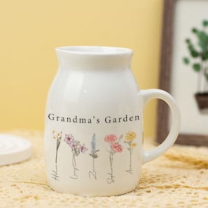 Personalized Grandma's Garden Flower Vase,Birthflower Vase,Custom Grandkid Name Flower Vase,Mothers Day Gifts for Grandma Mom Nana,Birthday image 7