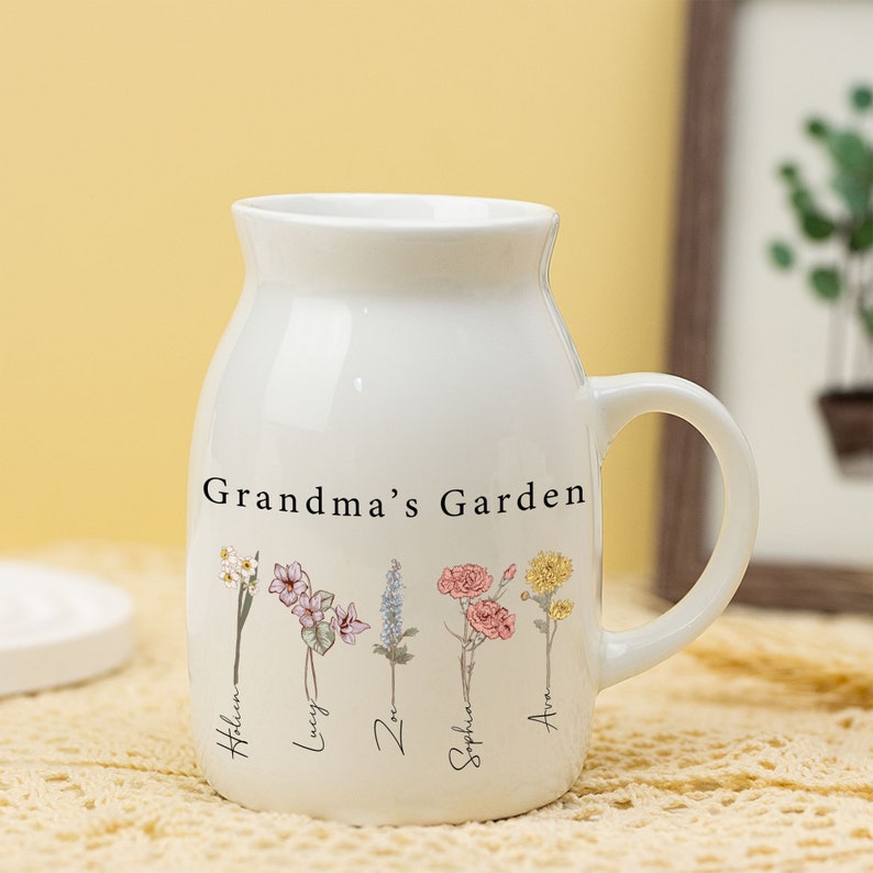 Personalized Grandma's Garden Flower Vase,Birthflower Vase,Custom Grandkid Name Flower Vase,Mothers Day Gifts for Grandma Mom Nana,Birthday image 7