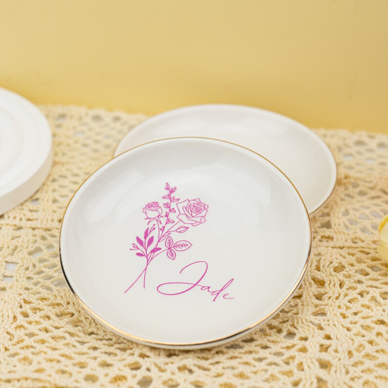 Perfect Christmas Gift for Her,birth Flower Trinket Dish,custom Name